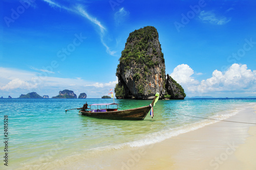 Photo: Exotic landscape in Thailand, Railay beach in Krabi. Exotic landscape in Thailand, Railay beach in Krabi.