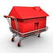 Illustration: Isolated shopping cart carrying a red plastic house Isolated shopping cart carrying a red plastic house
