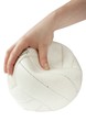 old volleyball in human hand.