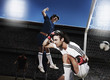 Soccer player scoring goal