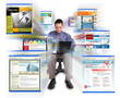 Photo: Business man Sitting with Internet Web Sites Business man Sitting with Internet Web Sites