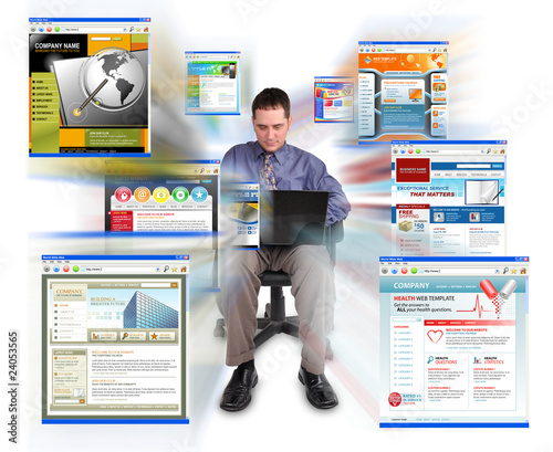 Foto: Business man Sitting with Internet Web Sites Business man Sitting with Internet Web Sites