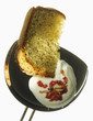 walnut cake with fromage blanc and strawberry puree