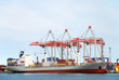 The trading seaport with cranes, cargoes and ship The trading seaport with cranes, cargoes and ship
