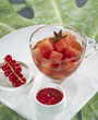 watermelon with aniseed and redcurrant puree