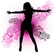 Vector girl dancing in night-club with flash