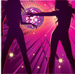two girls dancing in night-club, disco-ball and glitters