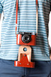 man with retro camera man with retro camera