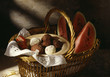 basket with watermelon and chocolate and coconut balls 