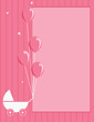 Baby stroller and balloon pink striped background Baby stroller and balloon pink striped background