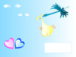 Cute cartoon stork carrying a newborn baby,vector