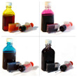 Poured into the ink cartridge with a syringe