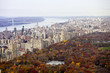 Manhattan buildings and central park at fall.