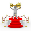 man with cup on podium. Isolated 3D image man with cup on podium. Isolated 3D image