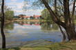 Wooden houses near river
