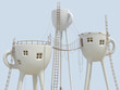 Surrealistic tea cups architecture forms