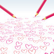 The hearts drawn by pencils