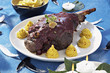 venison haunch with confit ginger and mashed sweet potatoes