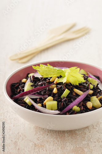 Photo: brown and wild rice with chopped celery stalks brown and wild rice with chopped celery stalks