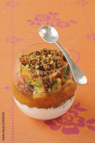 Photo: stewed and fresh apricot crumble with coriander stewed and fresh apricot crumble with coriander