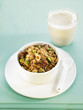 muesli with pistachios and an oatmeal drink