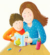 Mother reading to son