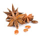 anise stars and beans on white background