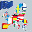 The European Union map with flags textures