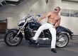 Shirtless caucasian biker