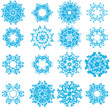Sixteen images of blue snowflakes on a white background Sixteen images of blue snowflakes on a white background