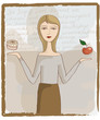 Frau mit Torte und Apfel