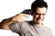 man trying to make suicide isolated on white background