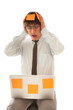 Young businessman screaming