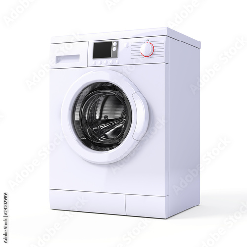 Illustration: Washing machine isolated over white - 3d render Washing machine isolated over white - 3d render