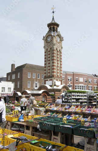 Photo: Market at clocktower. Epsom. Surrey. England Market at clocktower. Epsom. Surrey. England