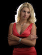 Hot blonde in red dress