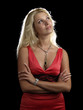 Hot blonde in red dress