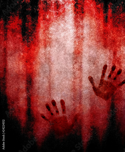 Photo: bloody hand print on wall bloody hand print on wall