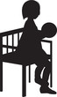 the girl with the ball on the bench silhouette