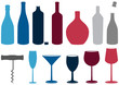 Vector: Illustration set of liquor bottles, glasses and corkscrew. Illustration set of liquor bottles, glasses and corkscrew.