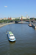 Moscow Kremlin wall and Moscow river with ship