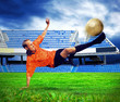 Happiness football player after goal on the field of stadium und Happiness football player after goal on the field of stadium und