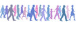 People of color group walk follow direction leader People of color group walk follow direction leader