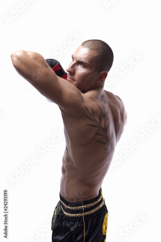 Photo: Sexy well trained male with muay thai gloves Sexy well trained male with muay thai gloves