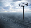 City sign in ocean
