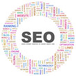 SEO. Circular frame with association terms.