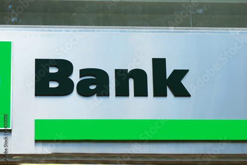 Photo: The sign of a bank concepts of money banking The sign of a bank concepts of money banking