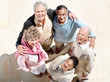 Happy group of old friends standing in a huddle