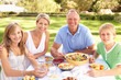 Family Enjoying Meal In Garden