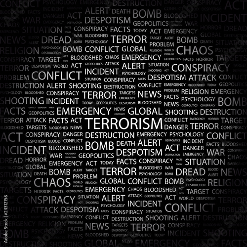 Vector: TERRORISM. Wordcloud vector illustration. TERRORISM. Wordcloud vector illustration.